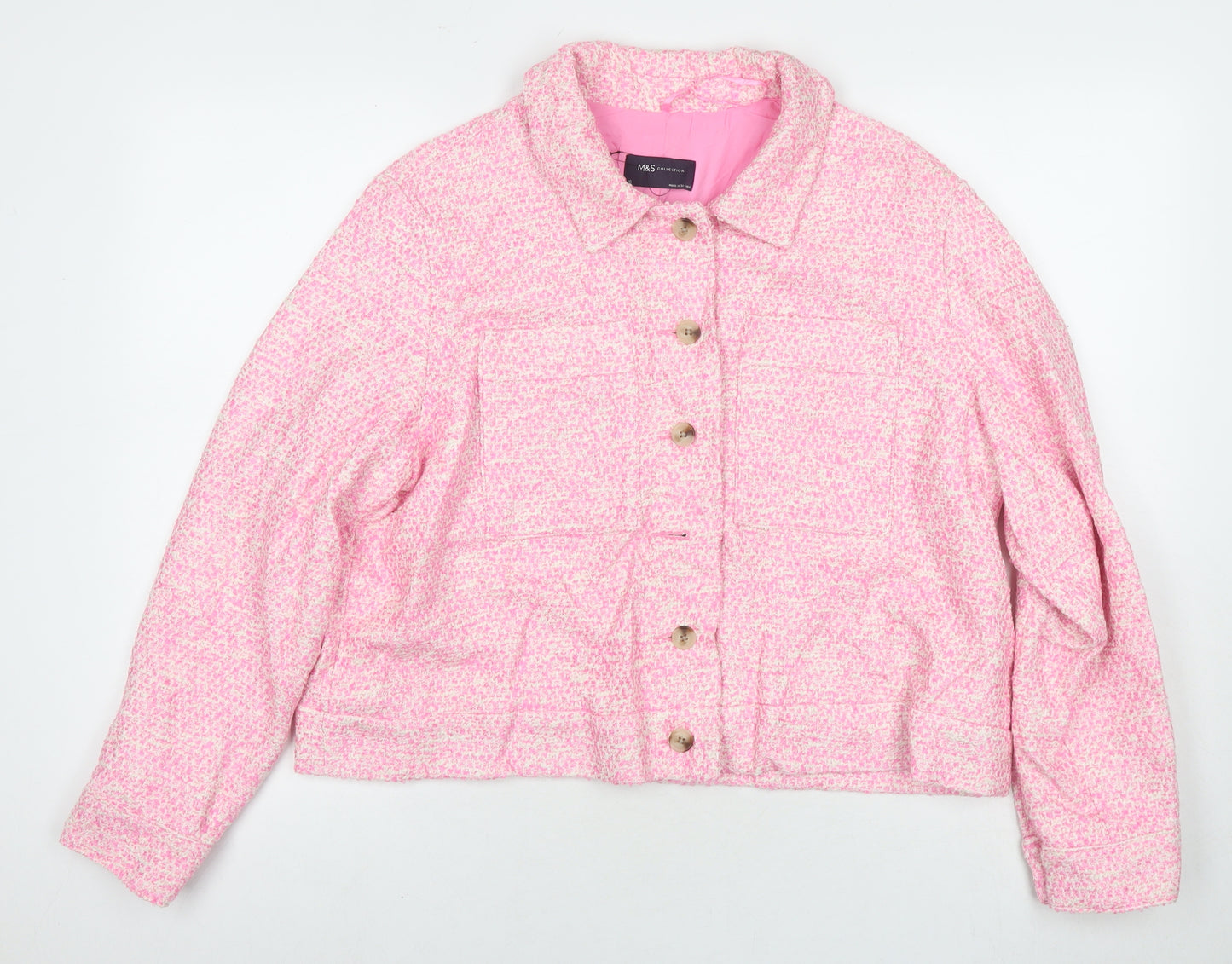 Marks and Spencer Womens Pink Pea Coat Coat Size 16 Button