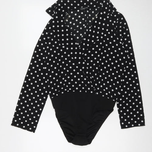 PARISIAN SIGNATURE Womens Black Polka Dot Polyester Bodysuit One-Piece Size 12 Snap