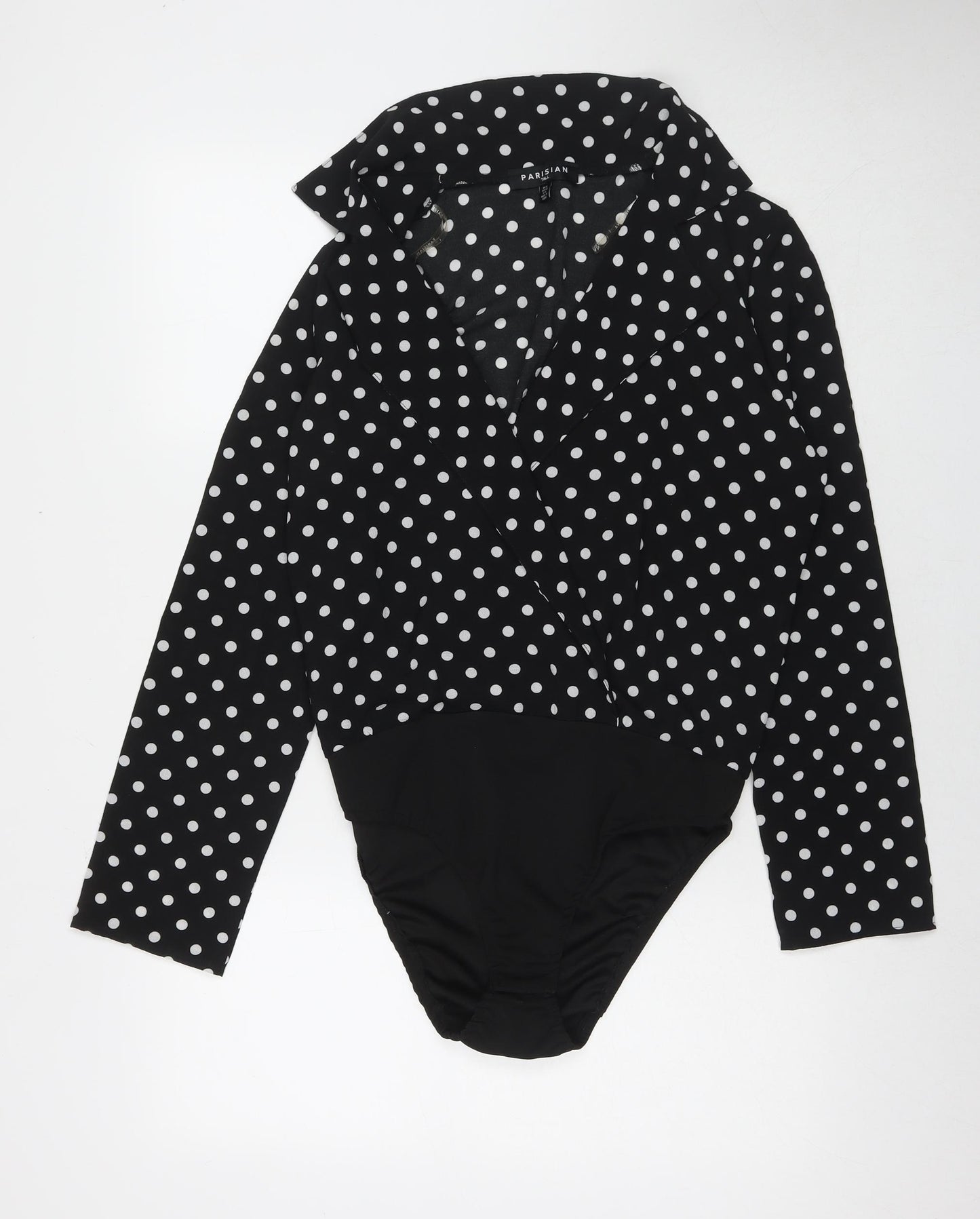 PARISIAN SIGNATURE Womens Black Polka Dot Polyester Bodysuit One-Piece Size 12 Snap