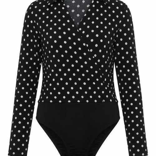 PARISIAN SIGNATURE Womens Black Polka Dot Polyester Bodysuit One-Piece Size 12 Snap
