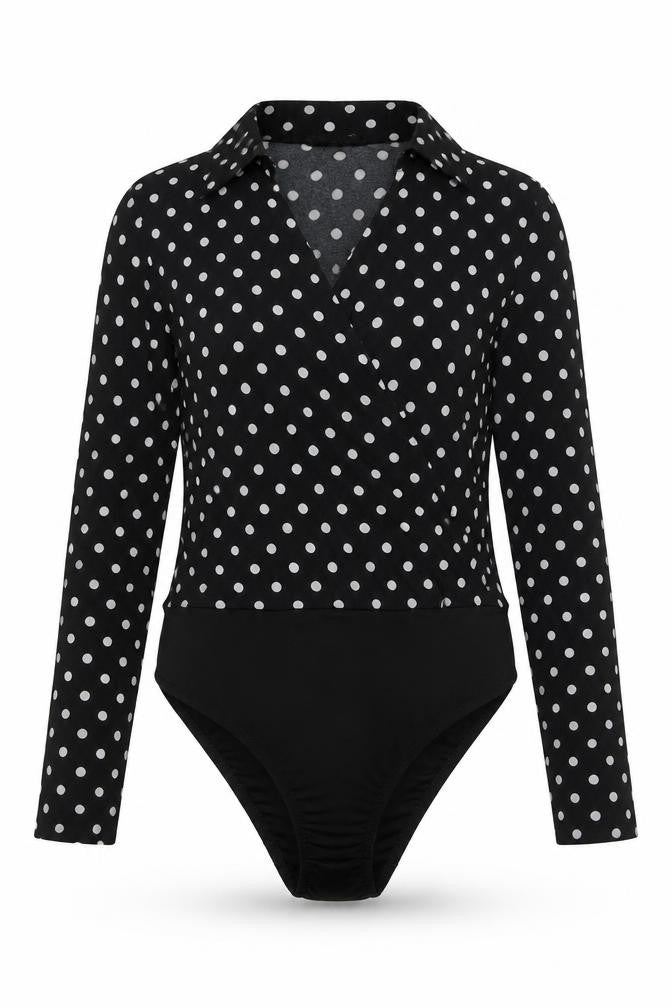PARISIAN SIGNATURE Womens Black Polka Dot Polyester Bodysuit One-Piece Size 12 Snap