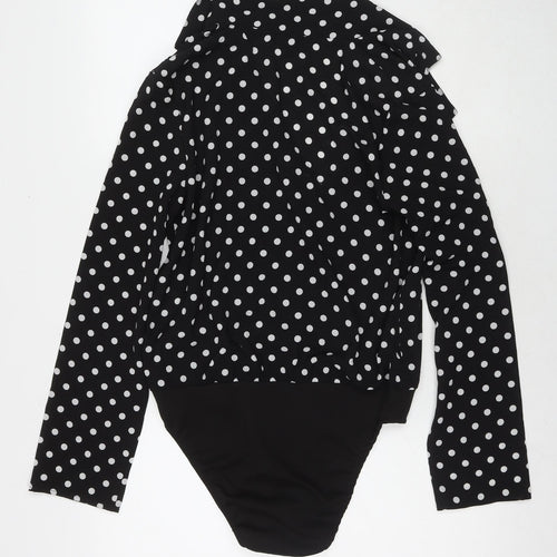 PARISIAN SIGNATURE Womens Black Polka Dot Polyester Bodysuit One-Piece Size 12 Snap