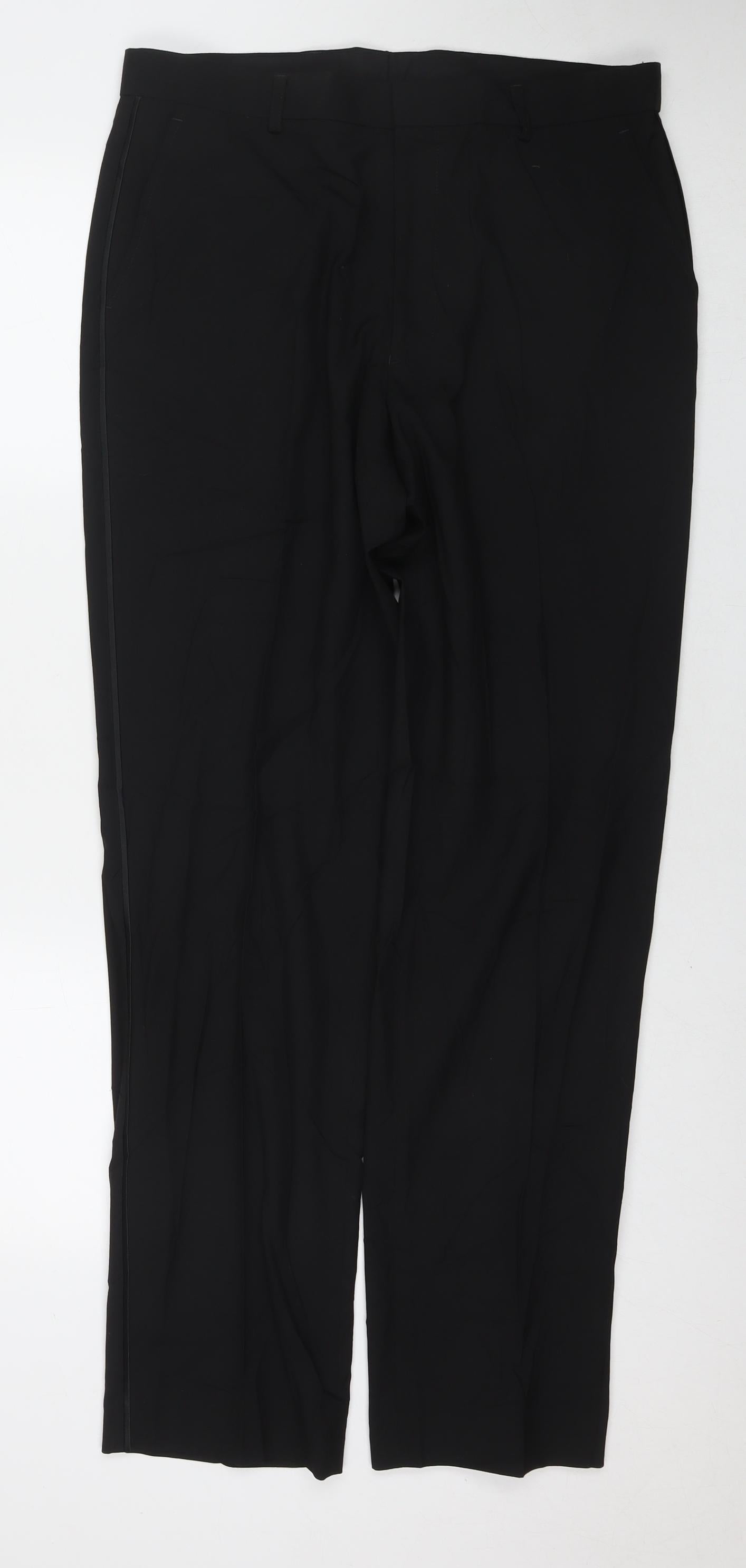 Marks and Spencer Mens Black Polyester Dress Pants Trousers Size 34 in L33 in Regular Zip