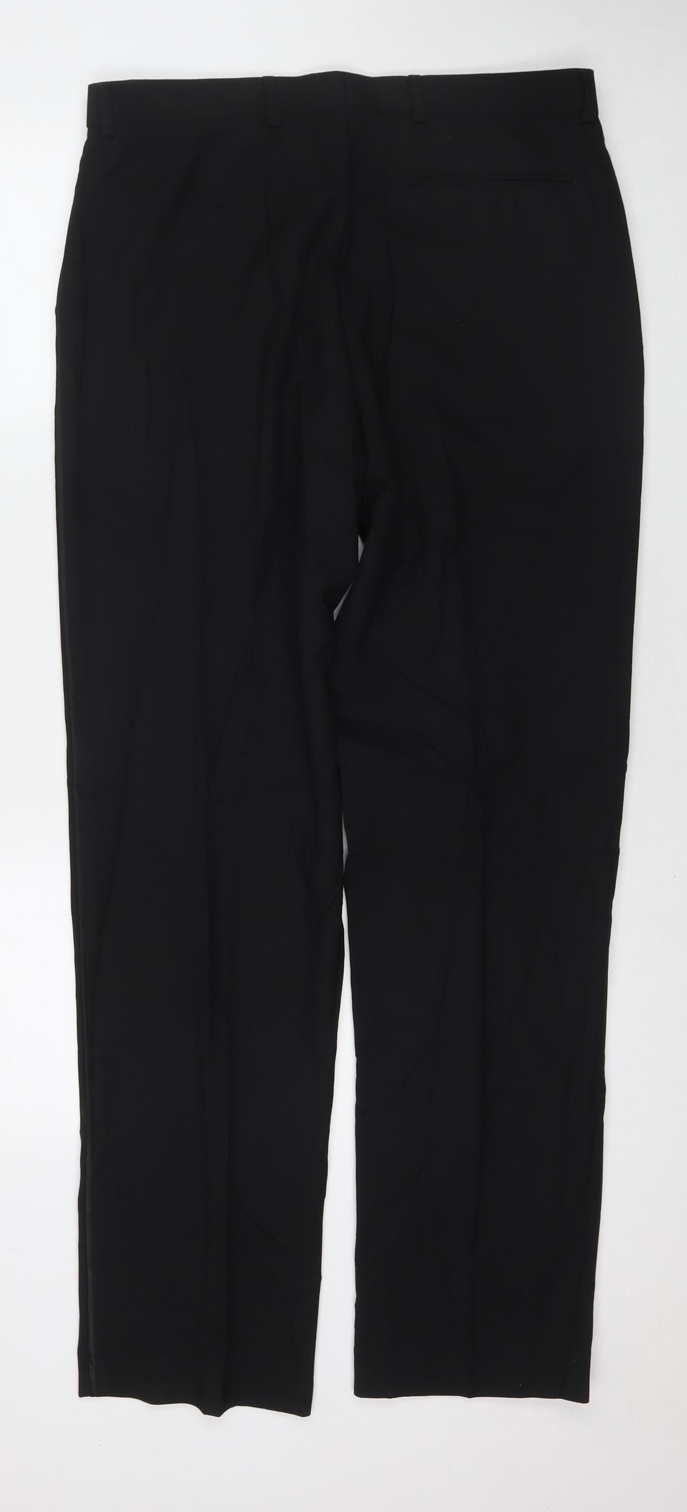 Marks and Spencer Mens Black Polyester Dress Pants Trousers Size 34 in L33 in Regular Zip