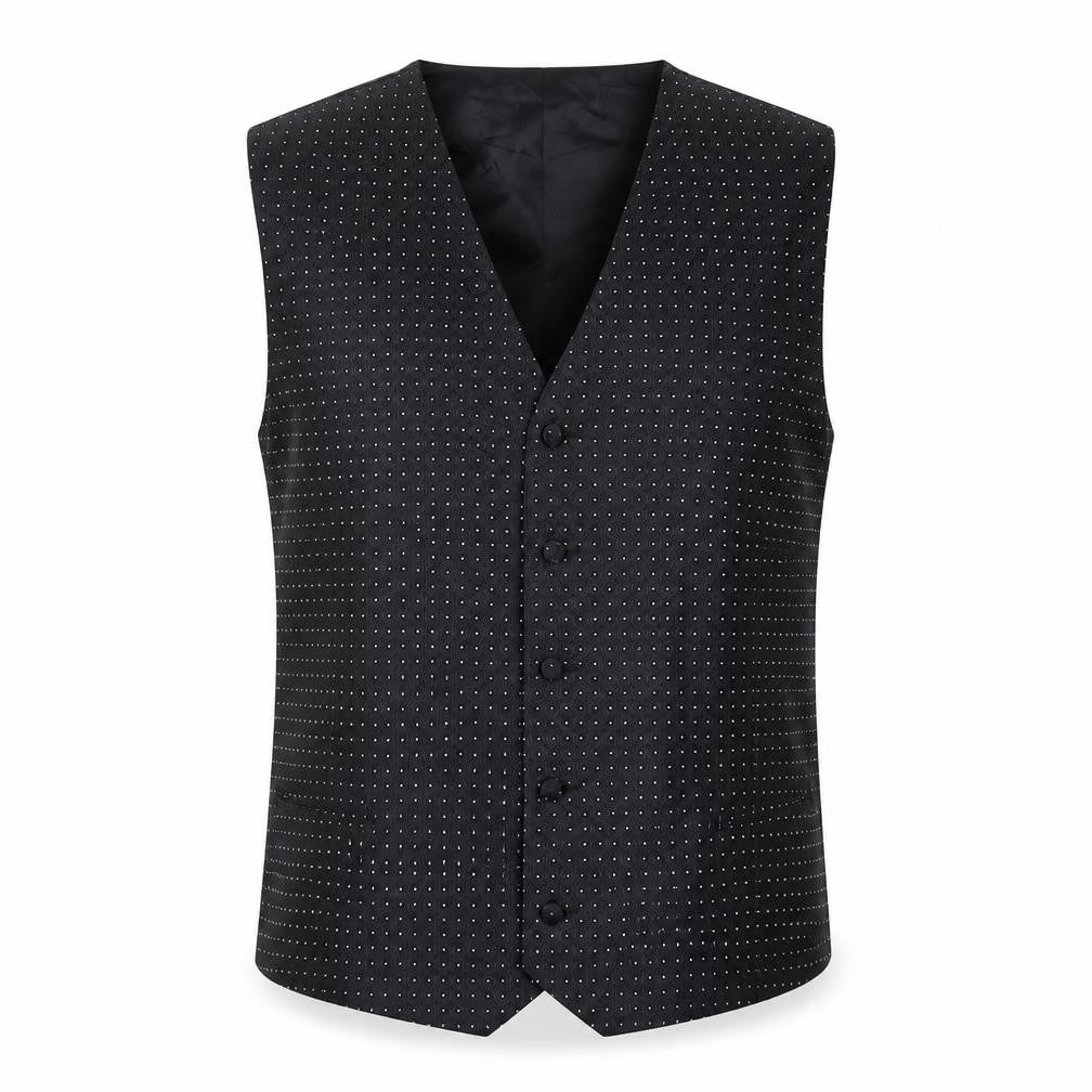 Front view of Greenwoods men’s black polyester jacket suit waistcoat, size 2XL, regular