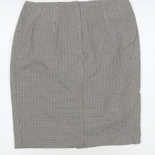 Marks and Spencer Womens Beige Check Polyester A-Line Skirt Size 10 Zip