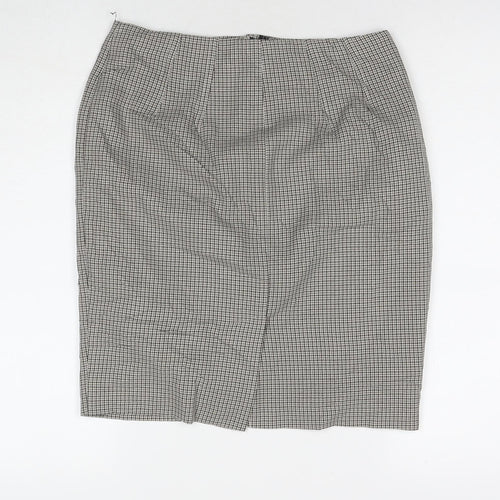 Marks and Spencer Womens Beige Check Polyester A-Line Skirt Size 10 Zip