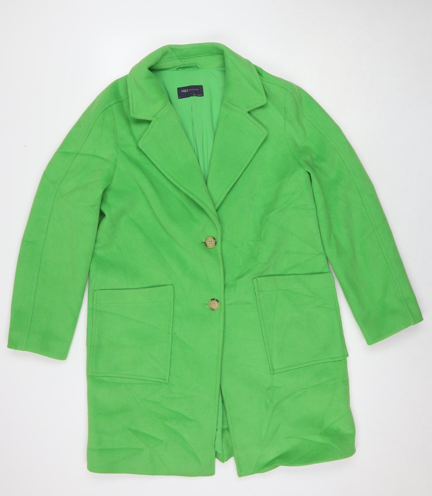 Marks and Spencer Womens Green Overcoat Coat Size 12 Button
