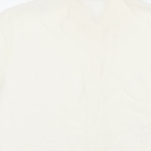 St Michael Womens White Polyester Basic Button-Up Size 14 Collared - Embraided Flowers