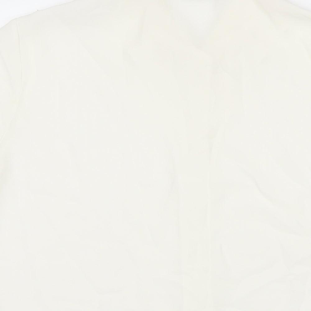 St Michael Womens White Polyester Basic Button-Up Size 14 Collared - Embraided Flowers