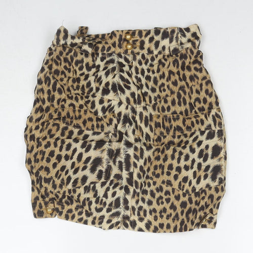 Twisted Sister Womens Brown Animal Print Cotton A-Line Skirt Size S Zip - Leopard Print