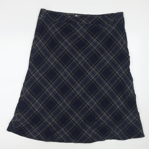 EAST Womens Blue Check Cotton A-Line Skirt Size 16 Zip