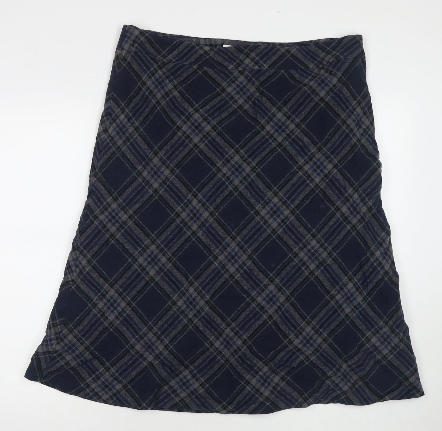 EAST Womens Blue Check Cotton A-Line Skirt Size 16 Zip