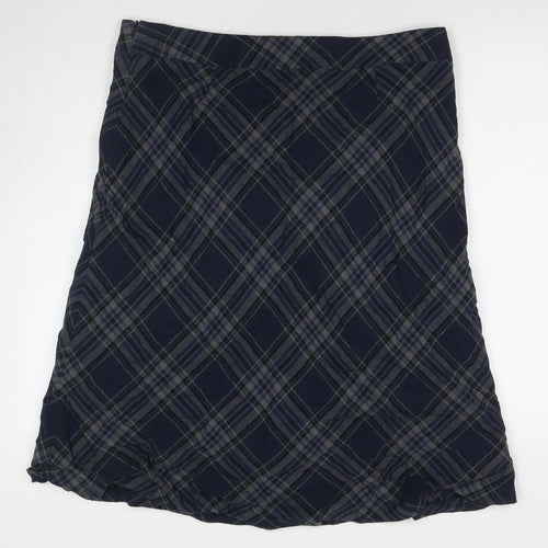 EAST Womens Blue Check Cotton A-Line Skirt Size 16 Zip