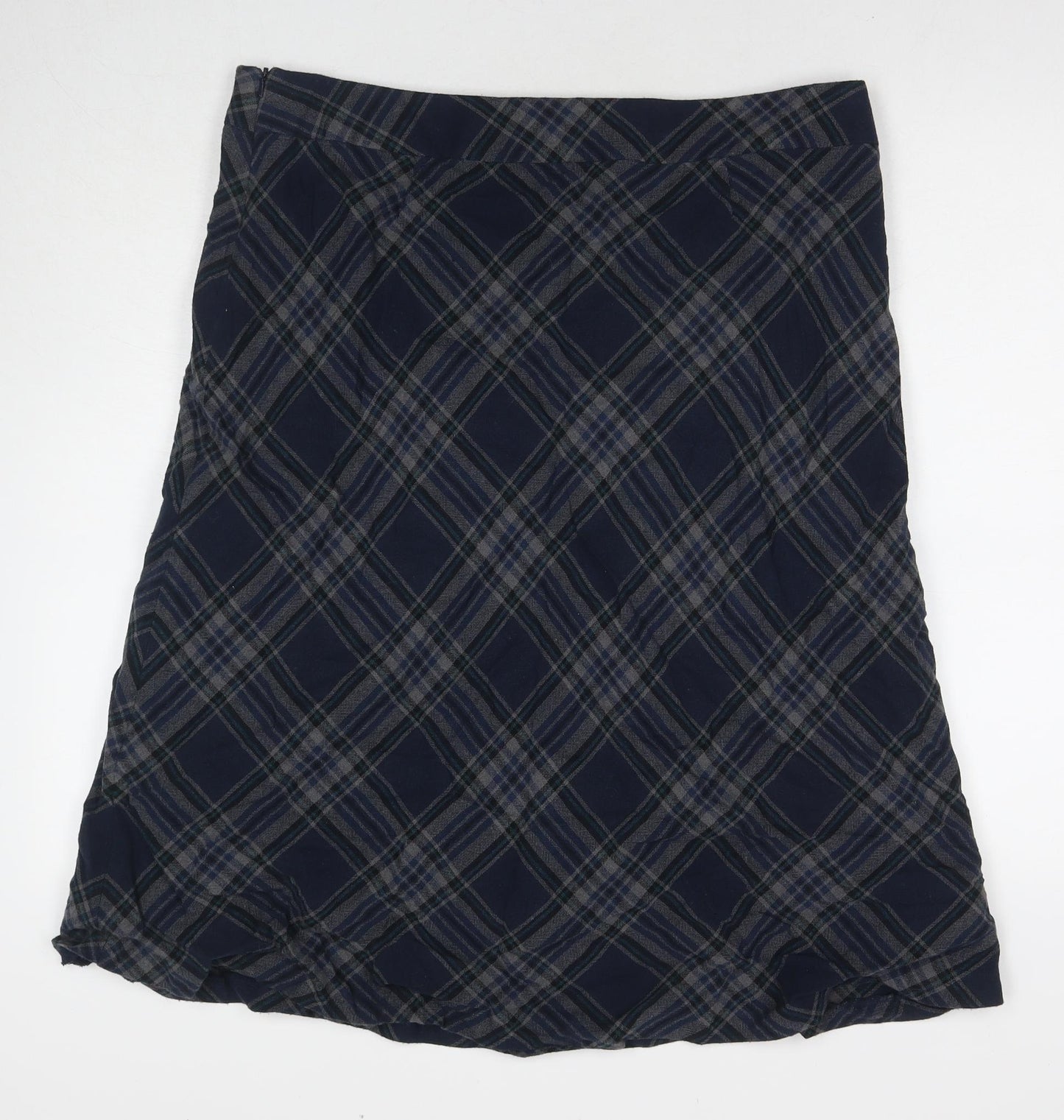 EAST Womens Blue Check Cotton A-Line Skirt Size 16 Zip