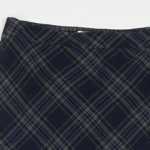 EAST Womens Blue Check Cotton A-Line Skirt Size 16 Zip