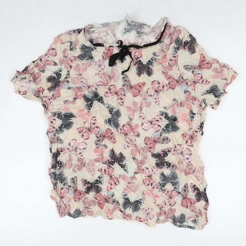 Mona Womens Beige Viscose Basic Blouse Size 20 V-Neck - Butterflies