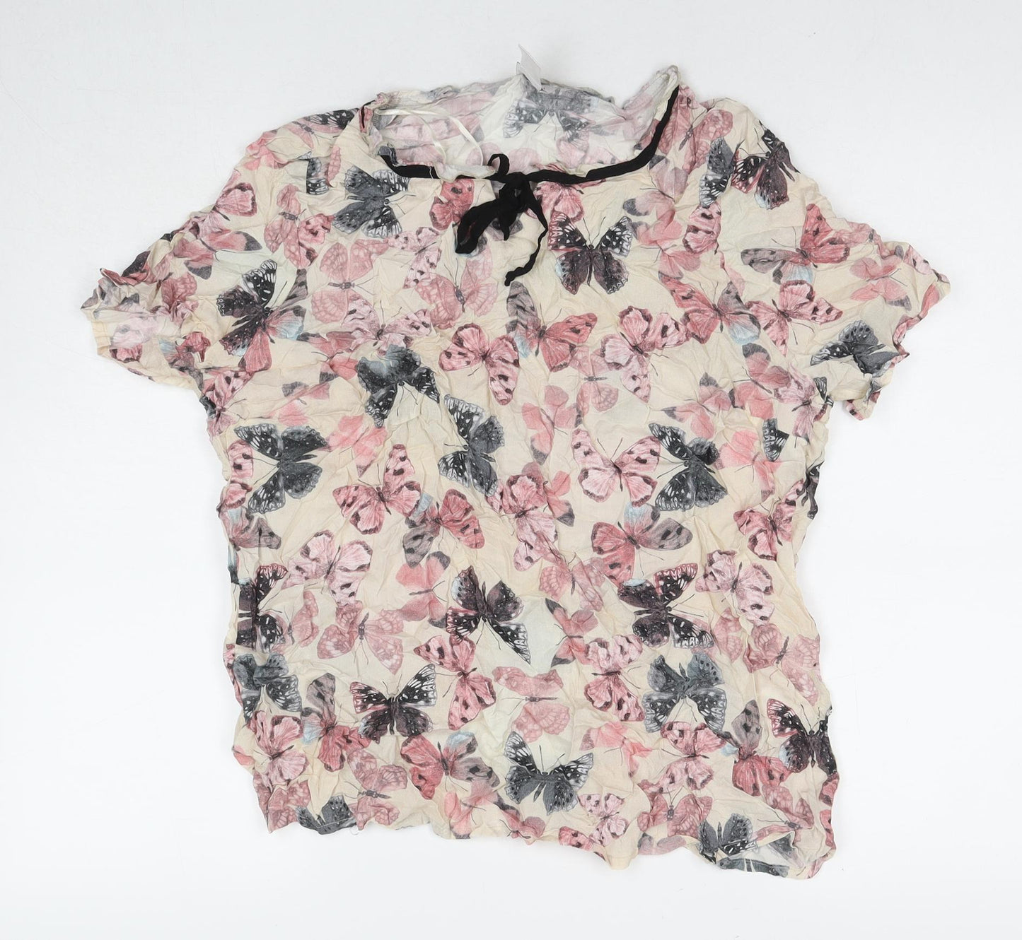 Mona Womens Beige Viscose Basic Blouse Size 20 V-Neck - Butterflies