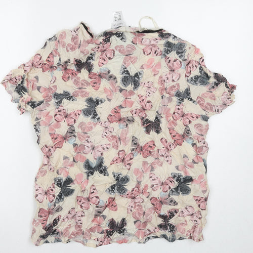 Mona Womens Beige Viscose Basic Blouse Size 20 V-Neck - Butterflies