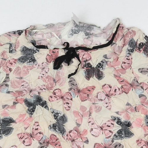 Mona Womens Beige Viscose Basic Blouse Size 20 V-Neck - Butterflies