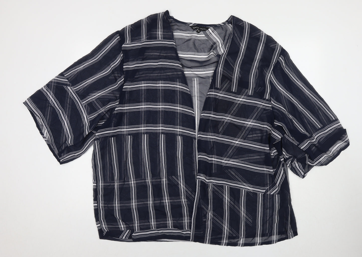 Capsule Womens Blue Striped Polyester Kimono T-Shirt Size 24 V-Neck - Beach Cover-Up