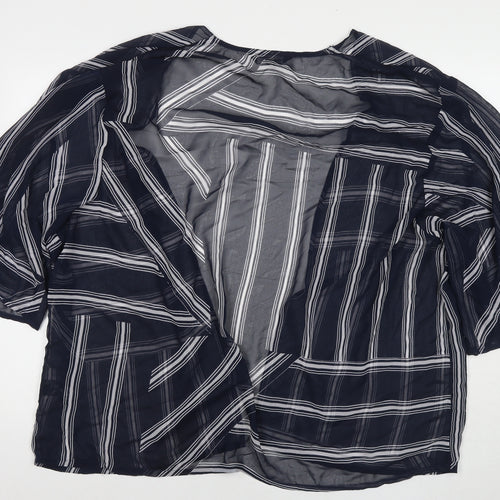 Capsule Womens Blue Striped Polyester Kimono T-Shirt Size 24 V-Neck - Beach Cover-Up