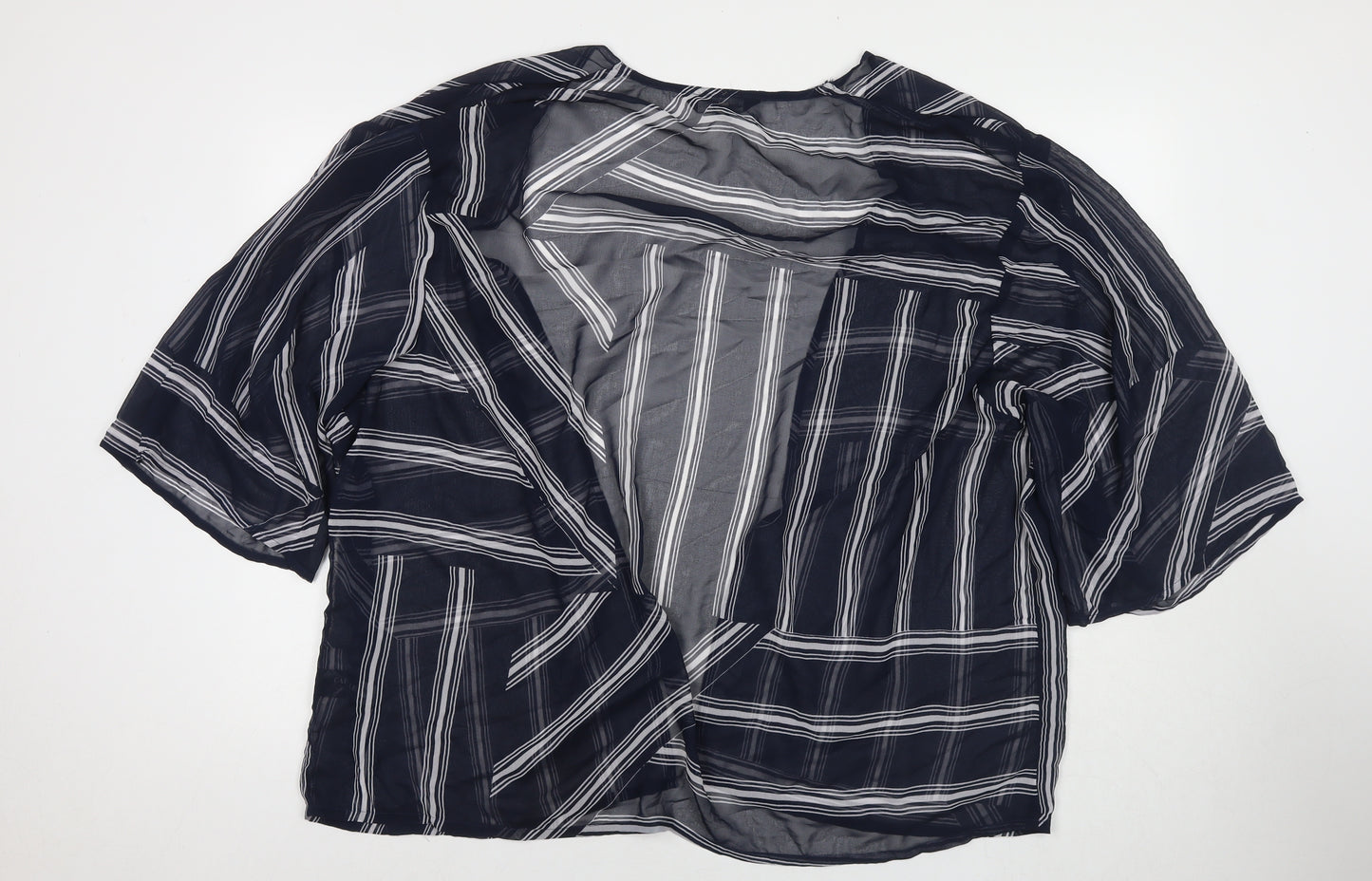 Capsule Womens Blue Striped Polyester Kimono T-Shirt Size 24 V-Neck - Beach Cover-Up