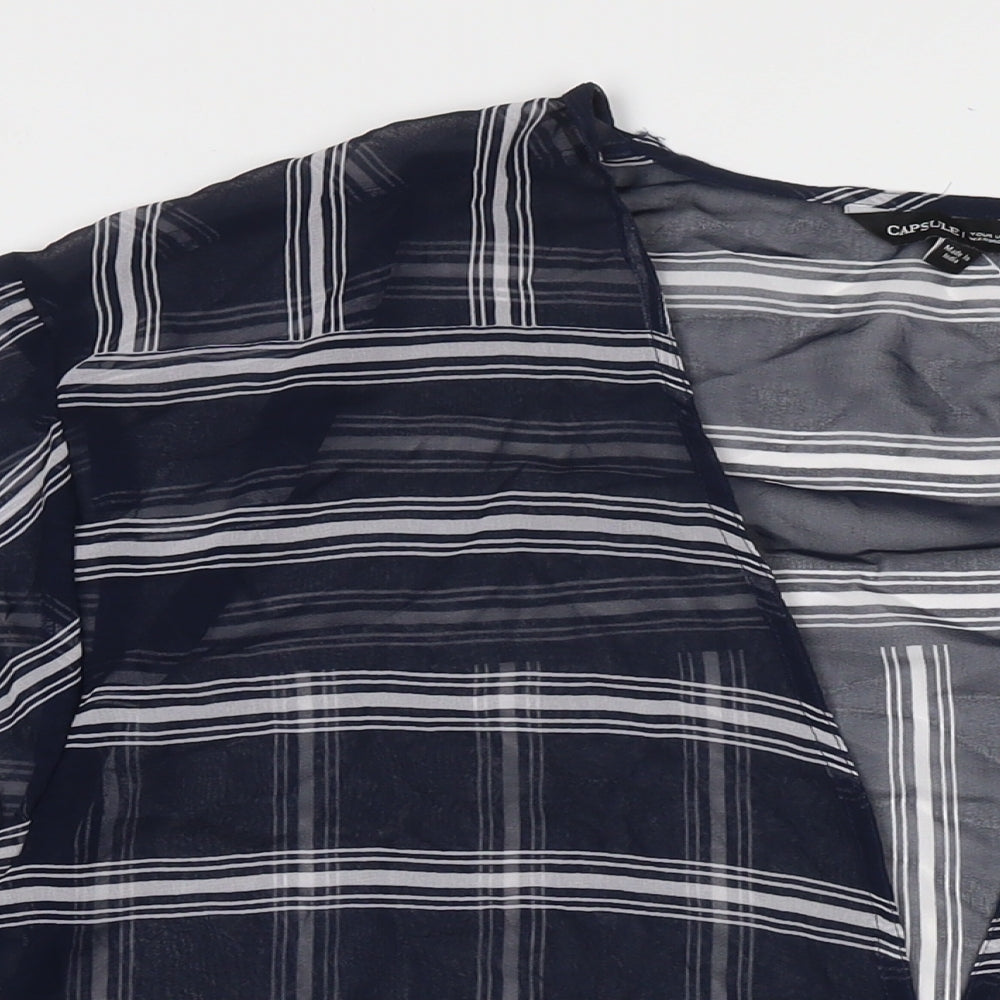Capsule Womens Blue Striped Polyester Kimono T-Shirt Size 24 V-Neck - Beach Cover-Up