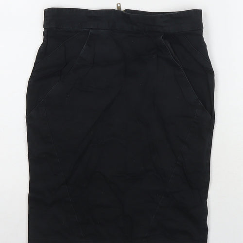 Topshop Womens Black Cotton Mini Skirt Size 6 Zip