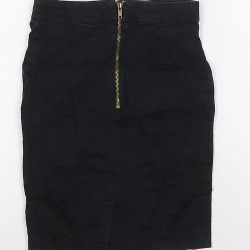 Topshop Womens Black Cotton Mini Skirt Size 6 Zip