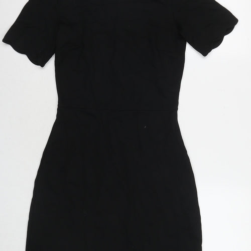 Warehouse Womens Black Viscose Fit & Flare Size 8 Round Neck Zip