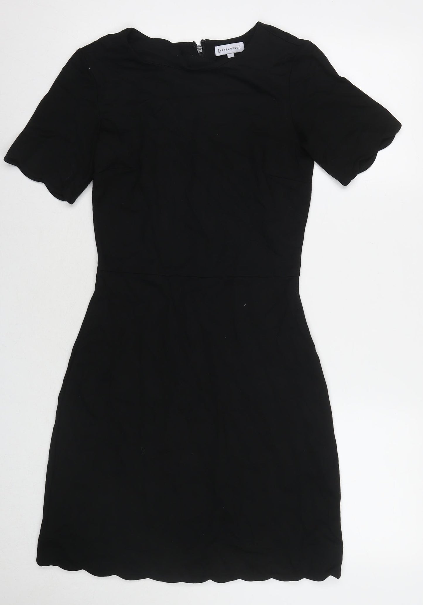 Warehouse Womens Black Viscose Fit & Flare Size 8 Round Neck Zip
