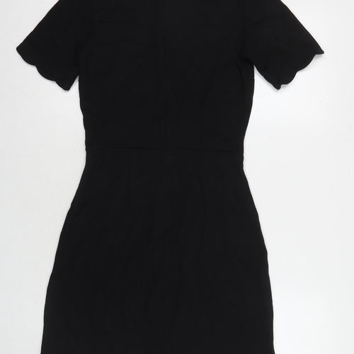 Warehouse Womens Black Viscose Fit & Flare Size 8 Round Neck Zip
