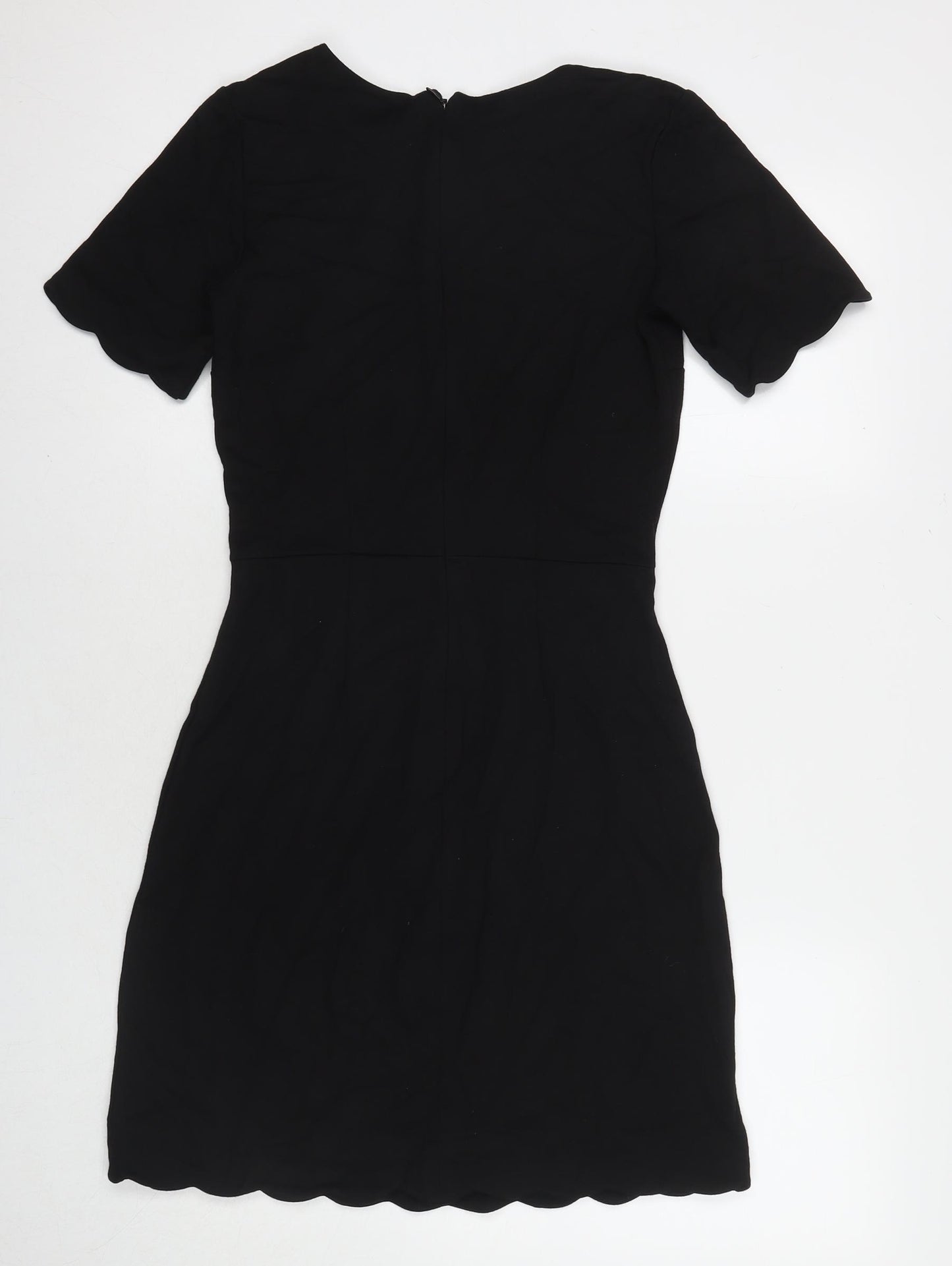 Warehouse Womens Black Viscose Fit & Flare Size 8 Round Neck Zip