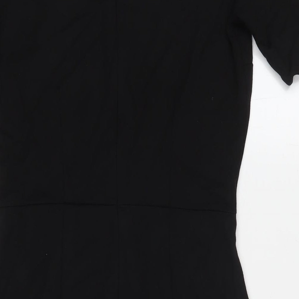 Warehouse Womens Black Viscose Fit & Flare Size 8 Round Neck Zip