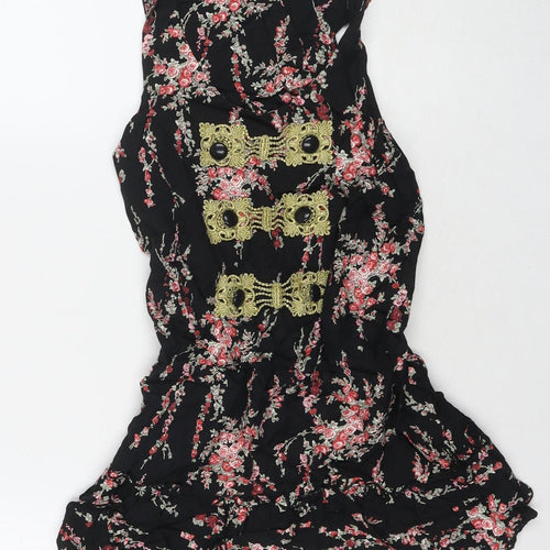 River Island Womens Black Floral Viscose Tunic Blouse Size 8 Round Neck
