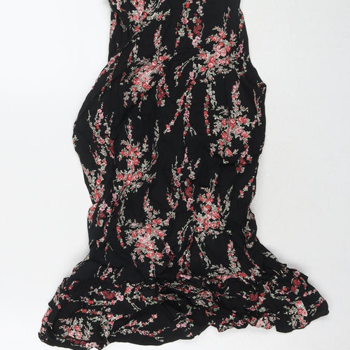 River Island Womens Black Floral Viscose Tunic Blouse Size 8 Round Neck