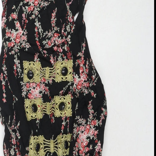 River Island Womens Black Floral Viscose Tunic Blouse Size 8 Round Neck