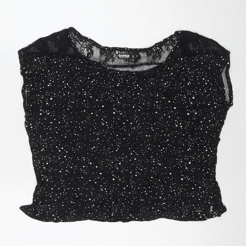 Garage Womens Black Polka Dot Viscose Basic T-Shirt Size L Round Neck