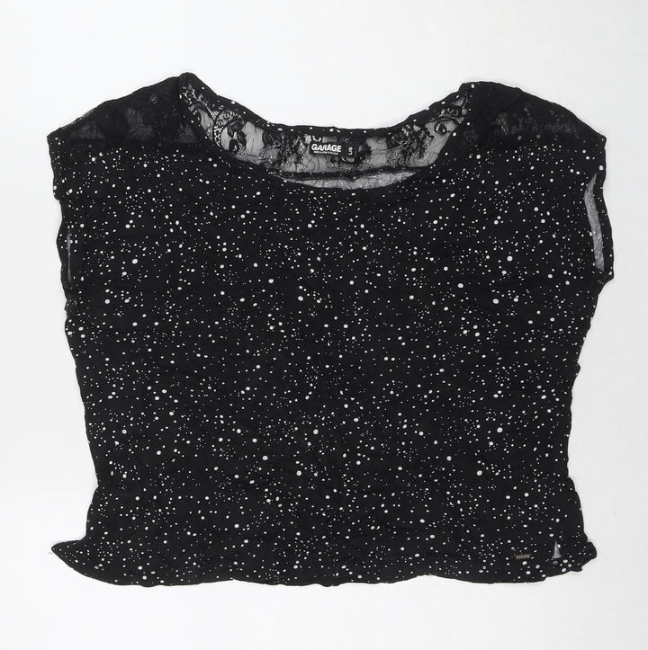 Garage Womens Black Polka Dot Viscose Basic T-Shirt Size L Round Neck
