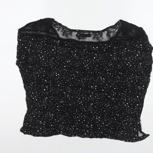Garage Womens Black Polka Dot Viscose Basic T-Shirt Size L Round Neck