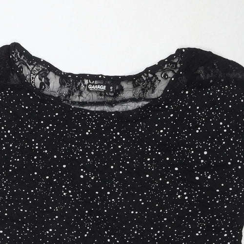 Garage Womens Black Polka Dot Viscose Basic T-Shirt Size L Round Neck