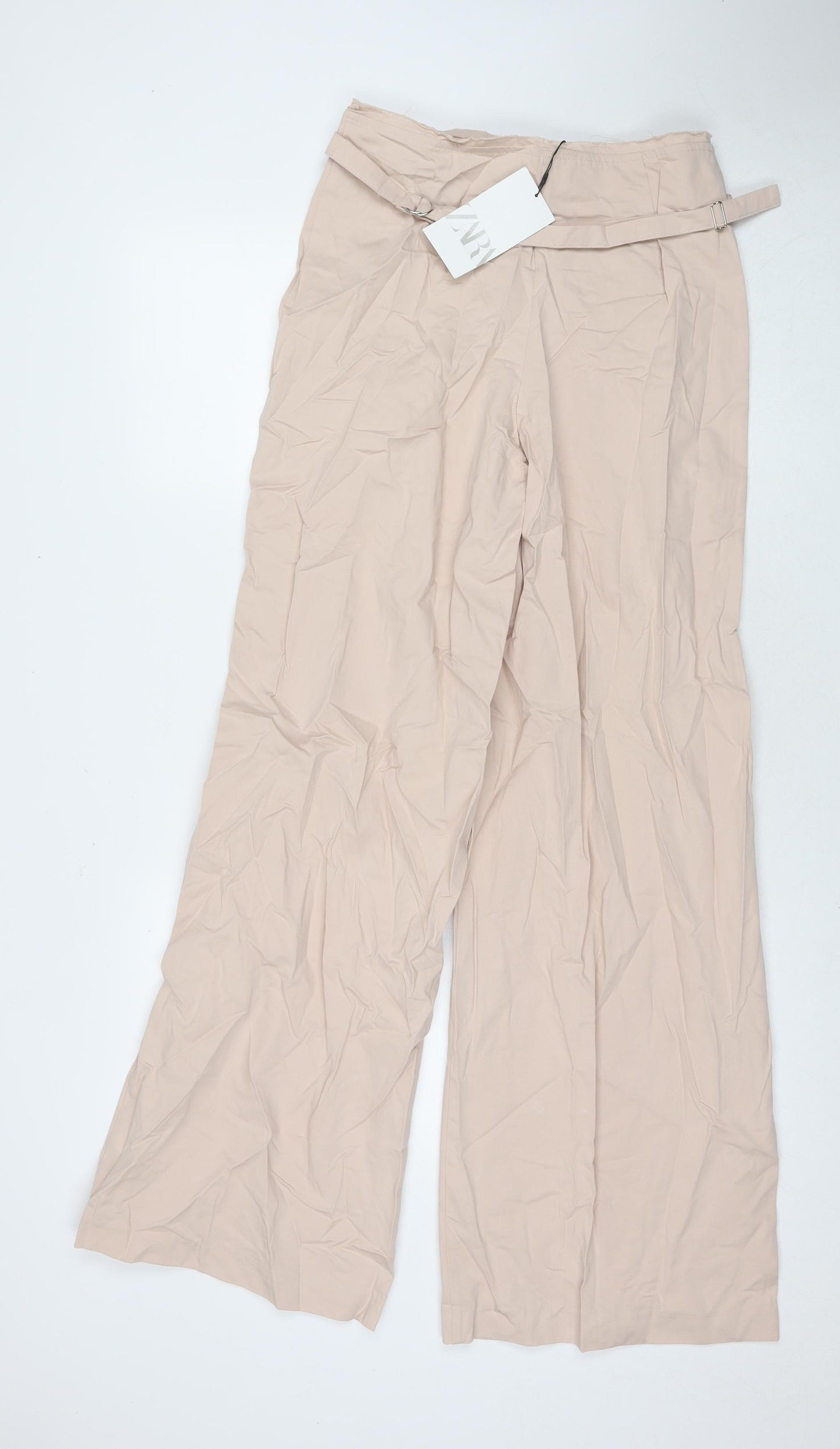 Zara Womens Beige Cotton Trousers Size S L32 in Regular Zip