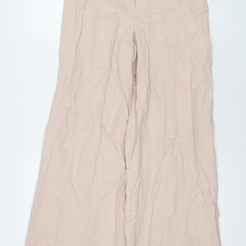 Zara Womens Beige Cotton Trousers Size S L32 in Regular Zip