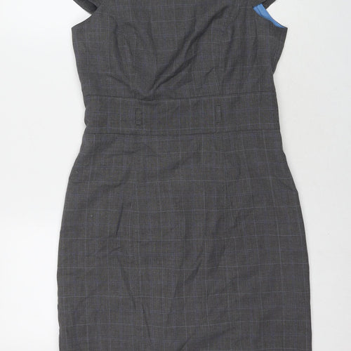 Et Vous Womens Grey Check Polyester A-Line Size 10 Boat Neck Zip
