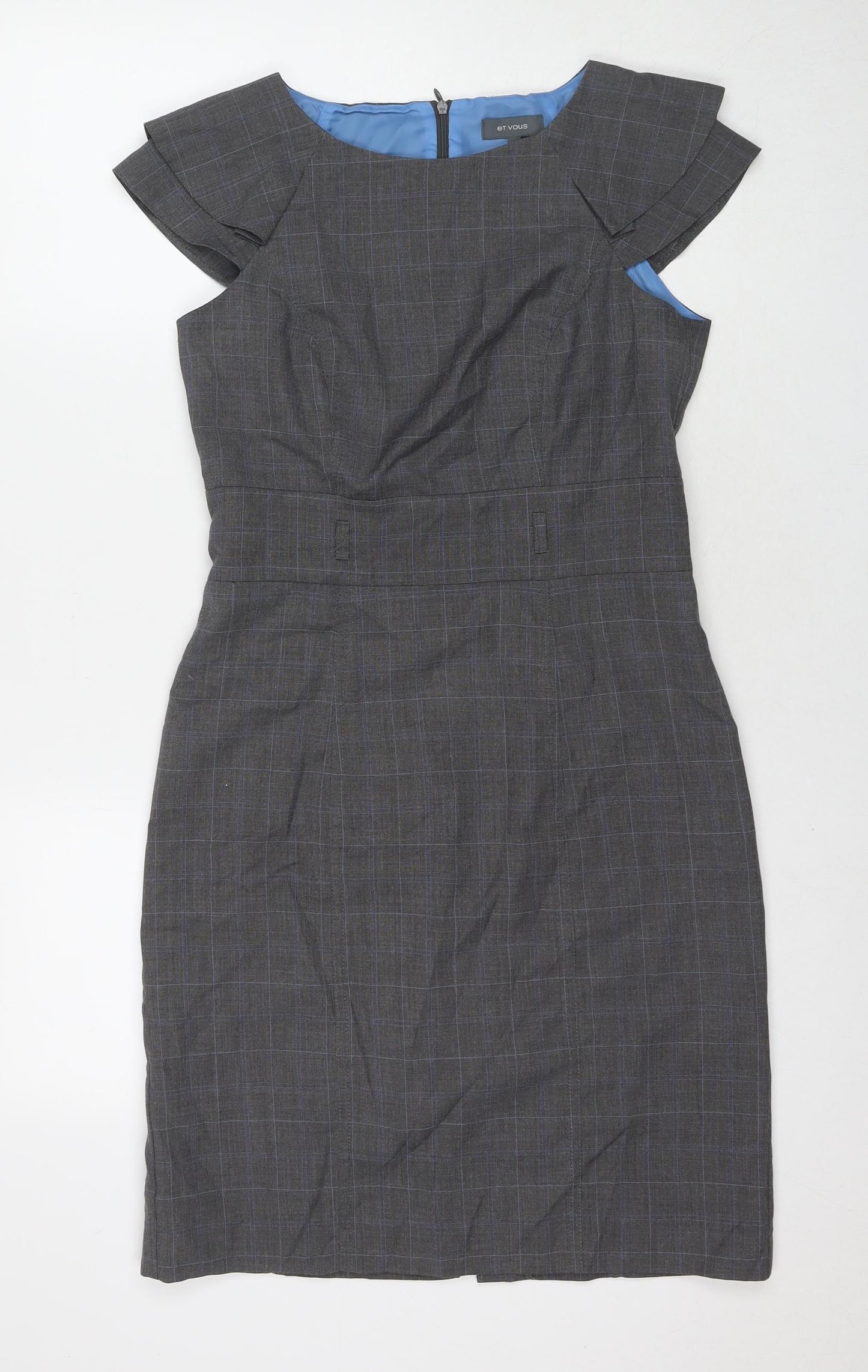 Et Vous Womens Grey Check Polyester A-Line Size 10 Boat Neck Zip