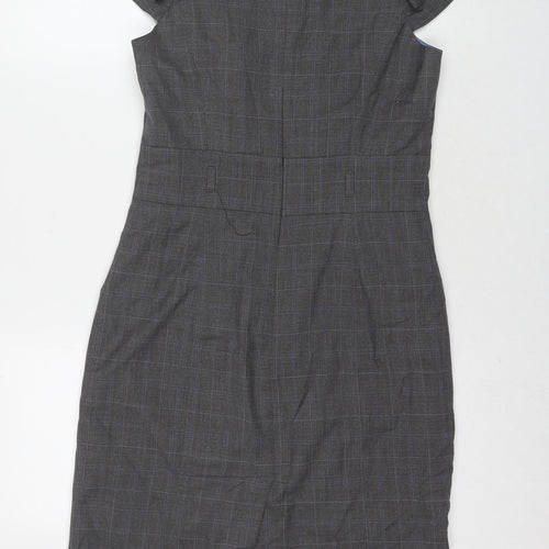 Et Vous Womens Grey Check Polyester A-Line Size 10 Boat Neck Zip