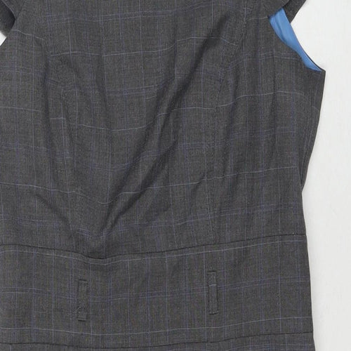 Et Vous Womens Grey Check Polyester A-Line Size 10 Boat Neck Zip