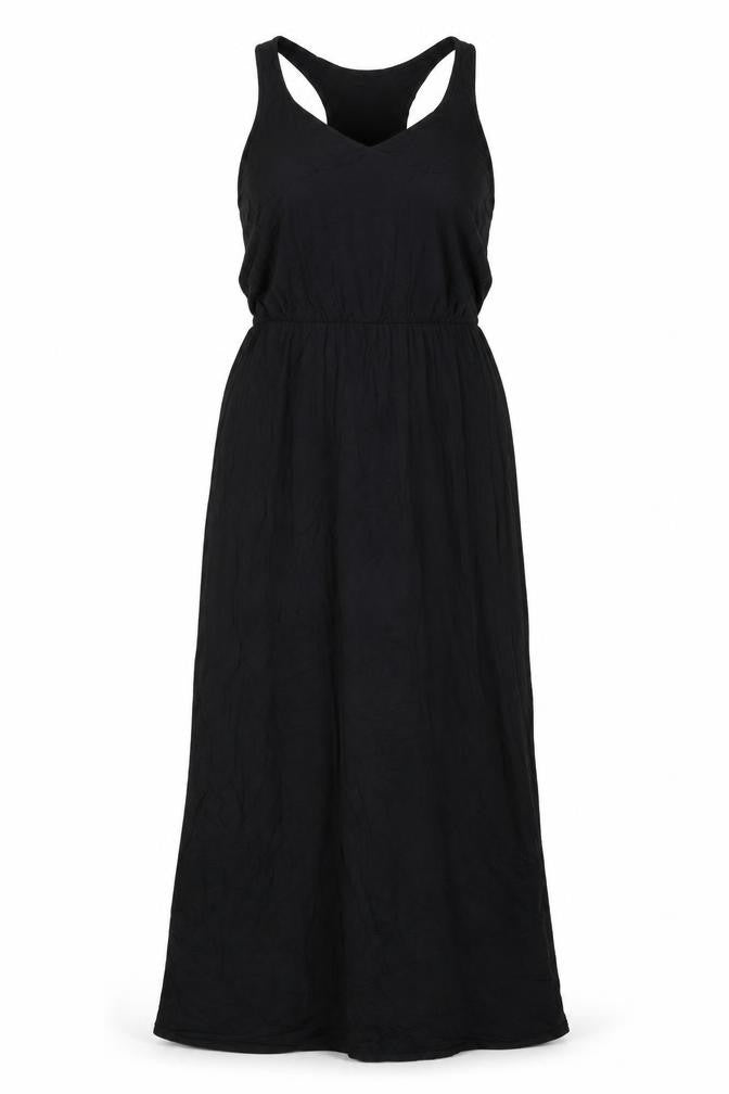 Front view of Boohoo women’s black viscose maxi, size UK 14, scoop neck pullover