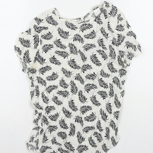 H&M Womens White Floral Viscose Basic Blouse Size 6 Round Neck